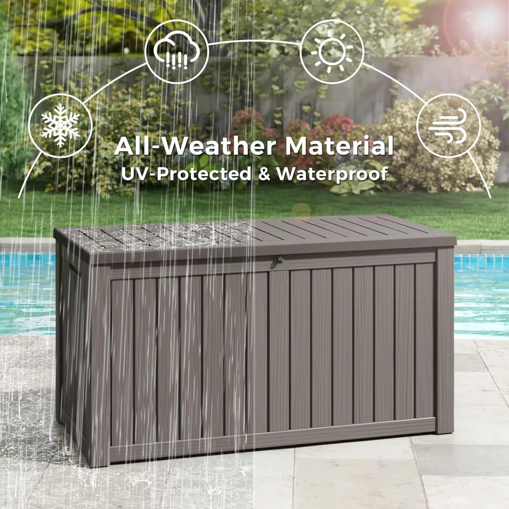 Outdoor Storage Box, 150 Gallon Large Outdoor Resin Deck Box, Storage Waterproof Boxes Lockable Lid for Garden Tools