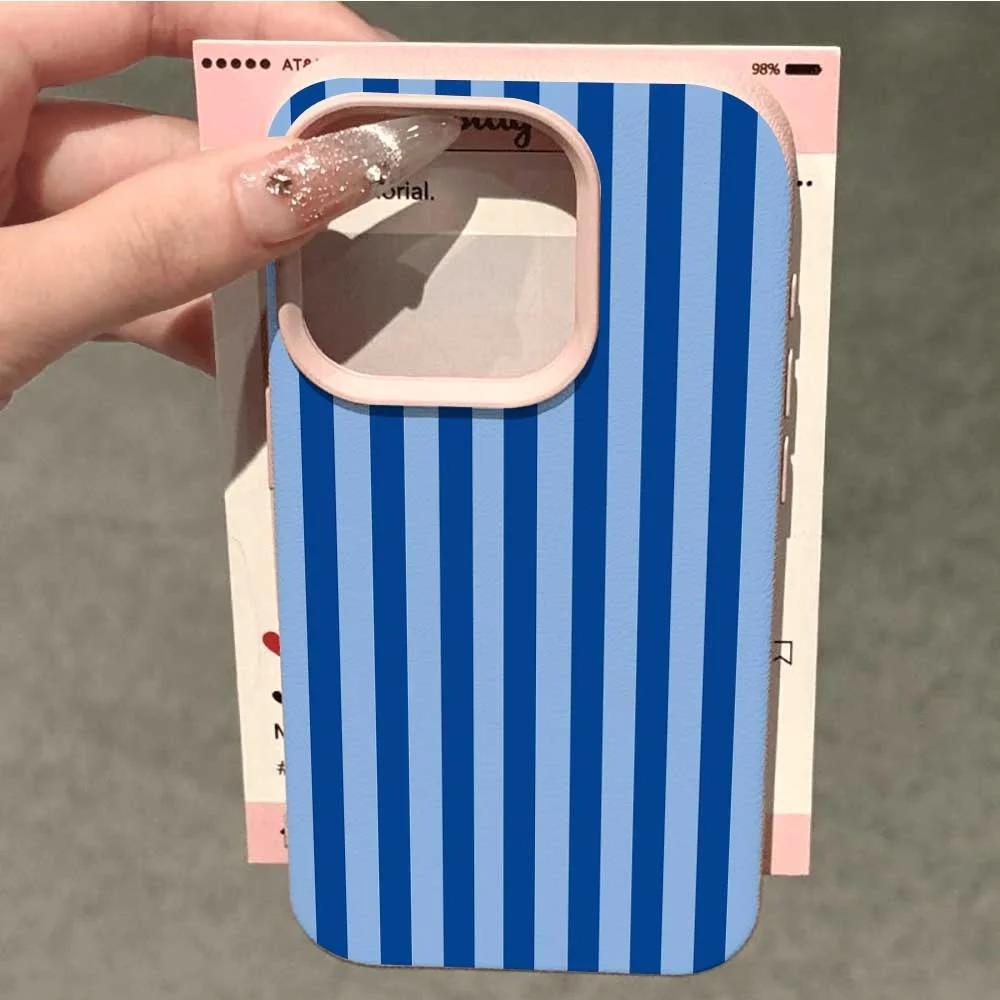 Doppelte blaue Farblinien Handyhülle für iPhone 17 16 15 14 13 12 11 Pro Max 16 15 Plus XR Silikon Matt Weiche Stoßfeste Hülle – Detail 2