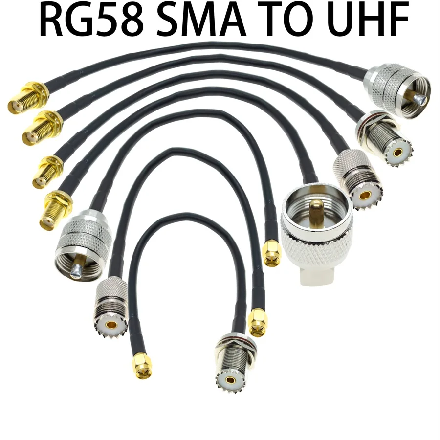 SMA macho e fêmea adaptador de cabo Pigtail UHF Plug, PL259, SO239, RG58, 30cm, 50cm, 100cm, 200cm, atacado, novo