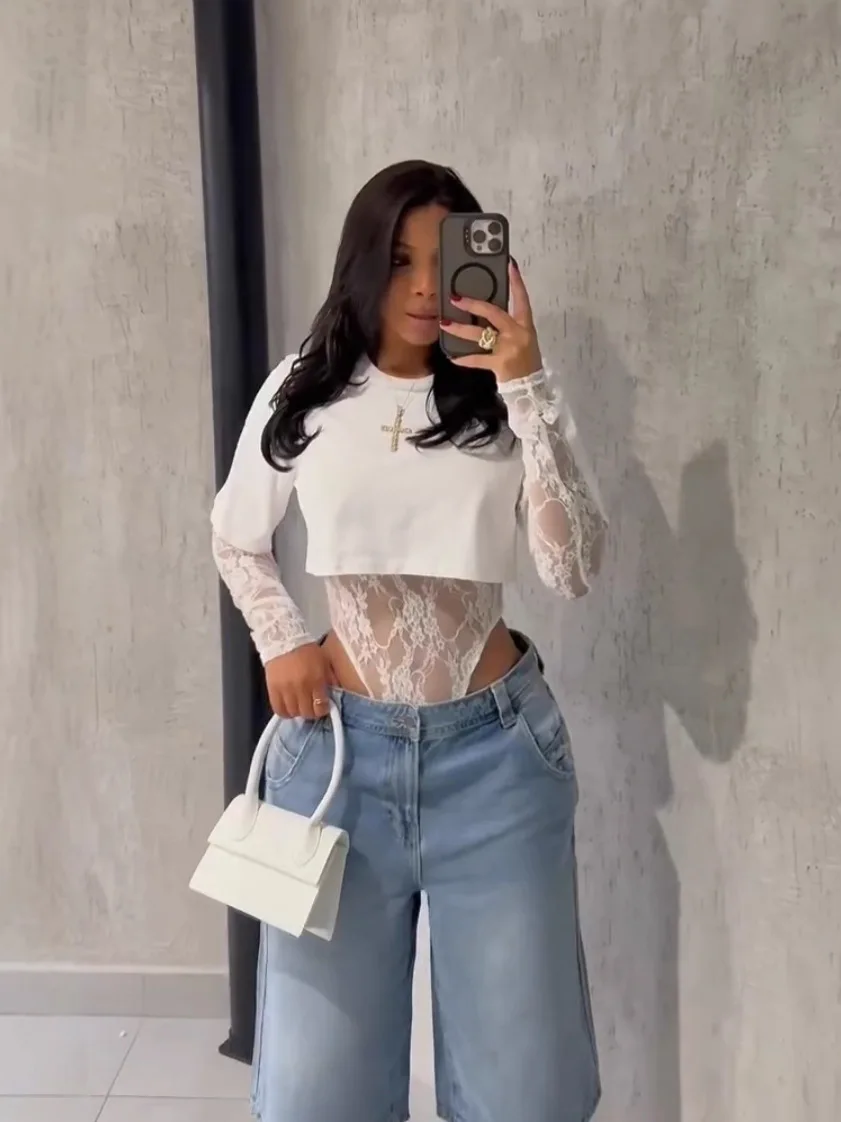 Sexy corpo de renda preta para mulheres chique bodysuit branco retalhos topo bodys corpete coquette verão rua wear noite 2026 festa nova