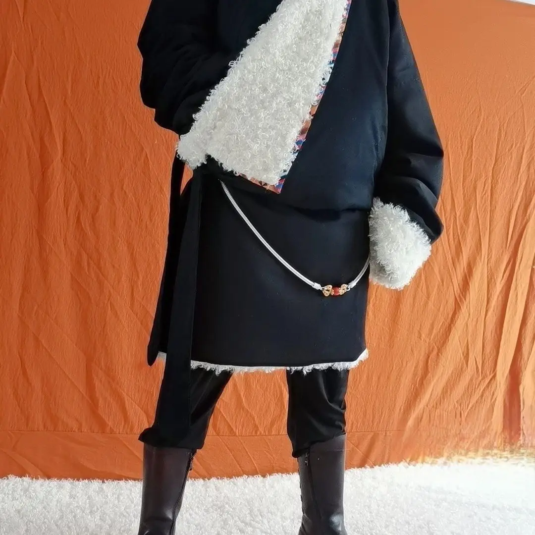 

Тибетские костюмы для мужчин и женщин, одежда из искусственной шерсти, осенне-зимняя одежда, новое пальто с хлопковой подкладкой, утепленный халат на флисовой подкладке, теплый халат