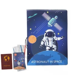 Travel Passport Protective Case Sleeve PU Astronaut Pattern Passport Holder Cover Bag with ID Credit Cards Slot for Women Men