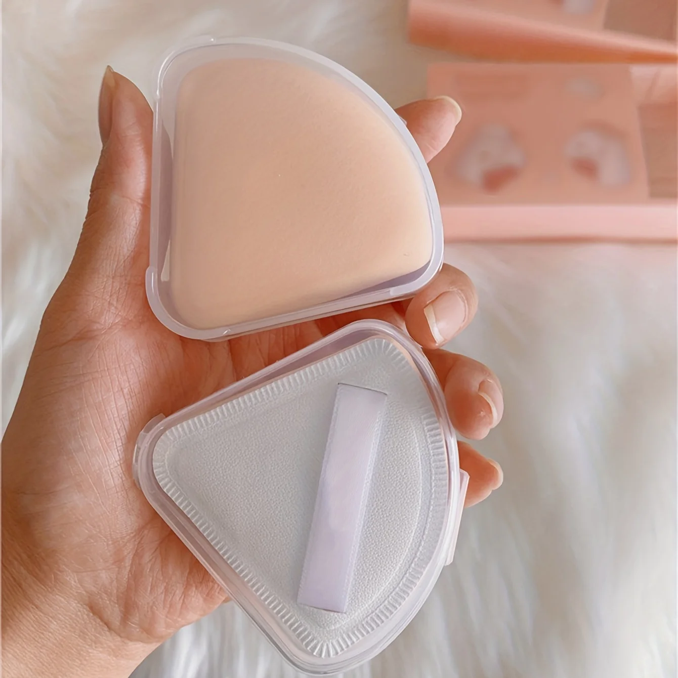 3pcs Transparent Triangle Puff Storage Box, Transparent Small Sponge Makeup Puff Box, Dry and Wet Puff Storage Box