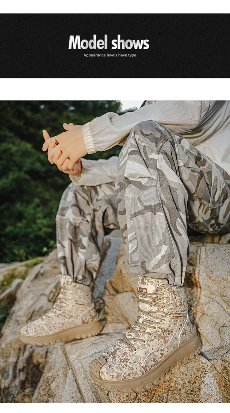 Herbst- und Winter-Herren-High-Top-Stiefel, Freizeitsportschuhe, verstärkte, stoßfeste Zehenpartie, rutschfeste, dick gepolsterte Sohle mit tiefer Struktur, High-Top-Knöchelschutzdesign, geeignet für Bergsteigen, Wandern, Arbeiten im Freien, verschleiß- und reißfest, für Outdoor-Aktivitäten. – Detail 7