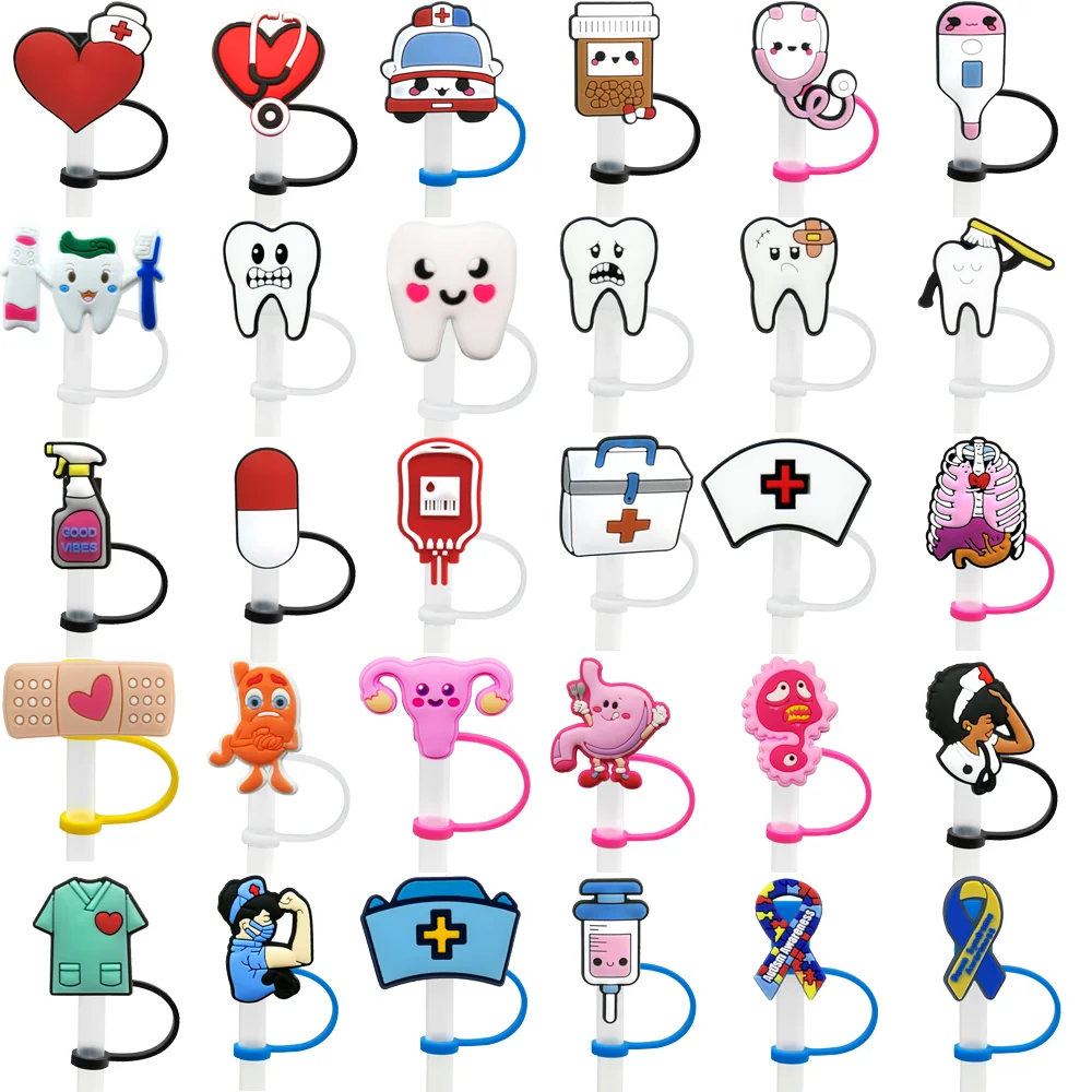 

50/100PCS Cute Medical Style Straw Topper,8mm Heart Silicone Straw Cover Cap,Dustproof Straw Cap Splashproof Plug Accessories