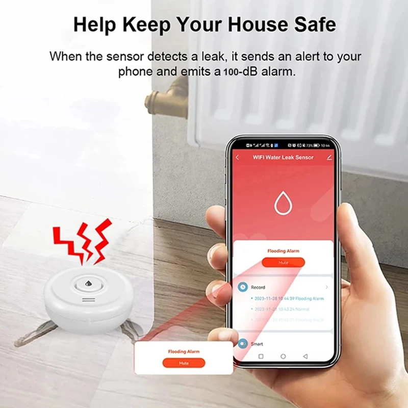 Latestt Tuya Wifi Flood Sensor Smart Life App Water Leak Sensor Detection Loudly Sound Alarm Linkage Alert Application