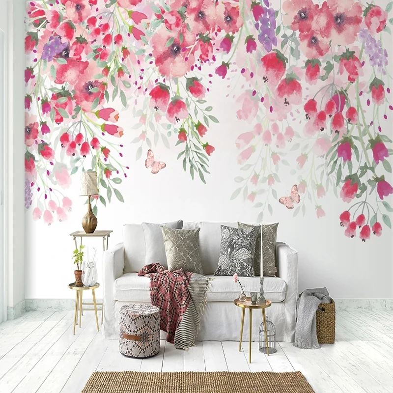 

Custom Photo Wallpaper Hand-painted Pink Flower Pattern Wall Painting Wedding House Living Room Romantic Home Decor Background