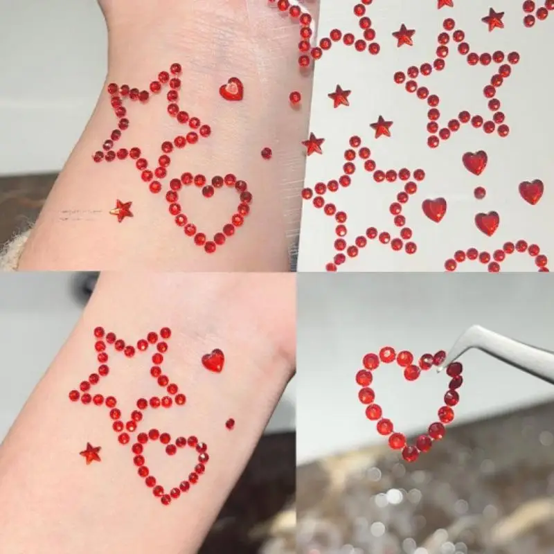 1 Bunte Selbstklebende Gesichts-Strass-Aufkleber mit Herz- und Sterndesign für Kinderpartys, Festivals, Make-up und Cosplay – Detail 13