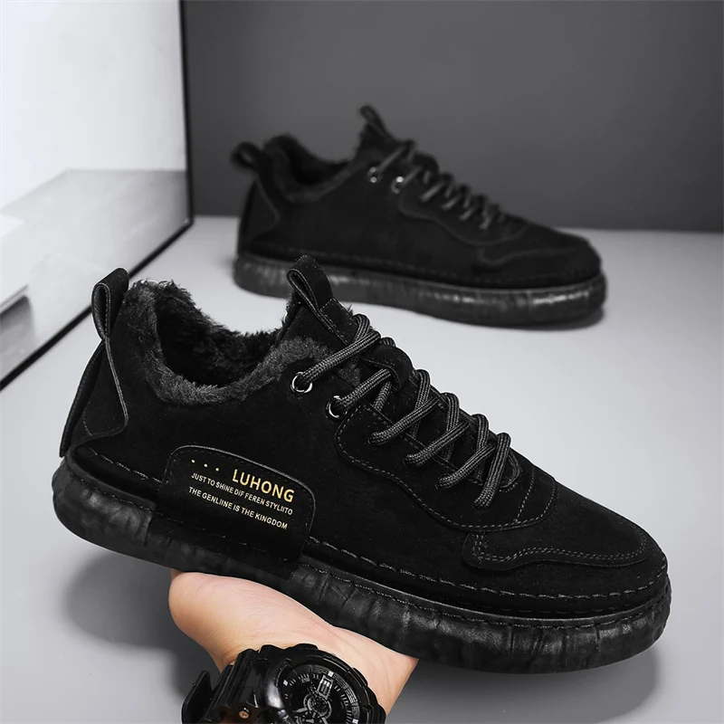 Men's Plush and Thickened Sports Shoes, Walking Running and Jogging Shoes Casual and Warm Flat Bottomed Vulcanized Shoes