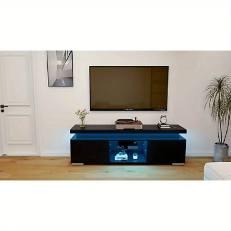 TV Stand with Charging Station & LED Lights For 55/60/65 in Entertainment Center