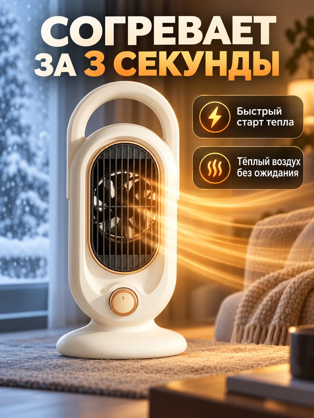 Portable Fan Heater 500W 2 Mode Operated Space Heater with Rotation Control Vertical and Horizontal