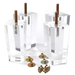 1Pcs 4inch Acrylic Furniture Legs Square Transparent Sofa Legs Replacement for Home Chairs Bed Drawers Coffee Table with Screws