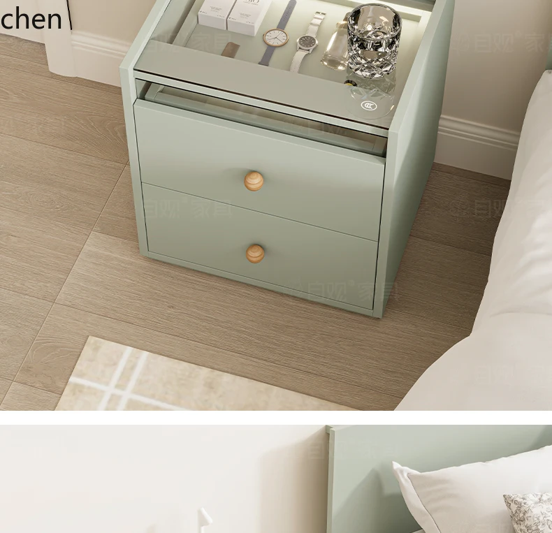 ZML Bedside Table with Socket Living Room Storage Side Table Bedside Storage Cabinet Side Cabinet