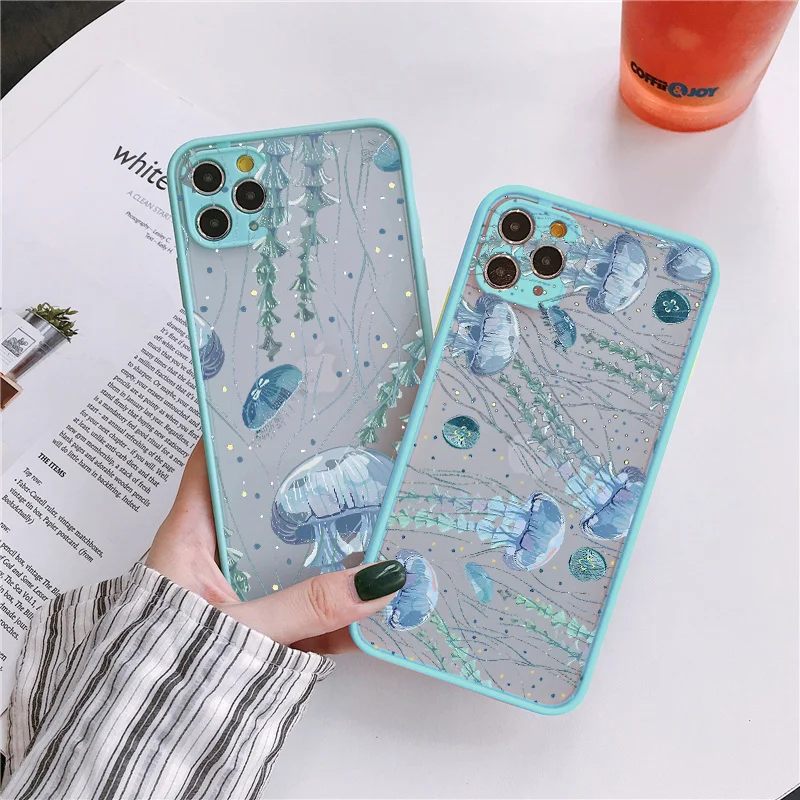 Cute Cartoon Jellyfishes Phone Case for iPhone 7 8 Plus SE2 X XR XS 12 13 mini 14 11 15 16 Pro Max Matte Shockproof back Cover