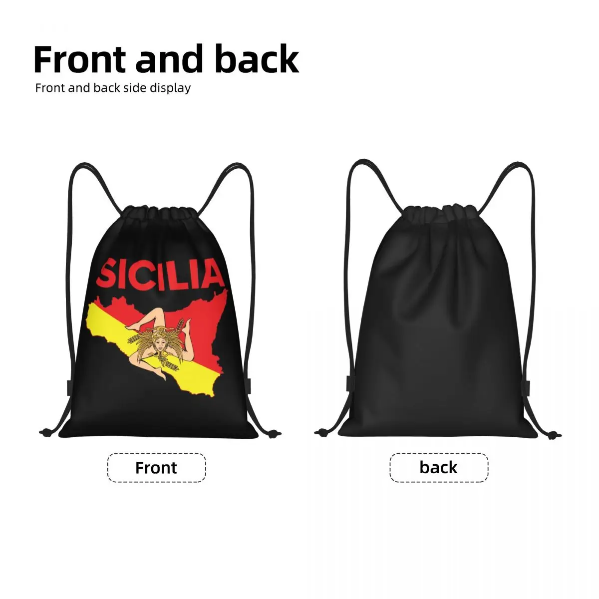 Custom Map Of Sicily Trinacria Drawstring Bag Women Men Portable Gym Sports Sackpack Italy Pride Shopping Storage Backpacks