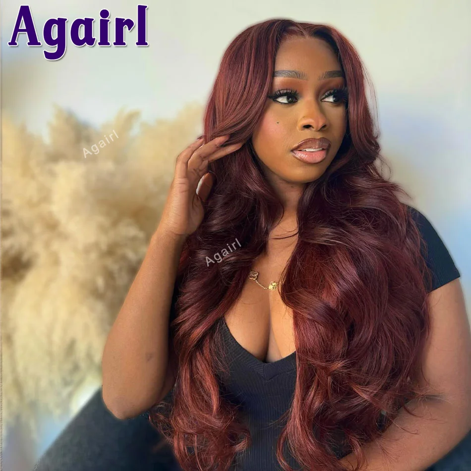 13X6 13x4 Transparent Lace Frontal Wigs Dark Reddish Brown Colored Lace Front Human Hair Wigs 32 Inch 6X4 Closure Body Wave Wigs