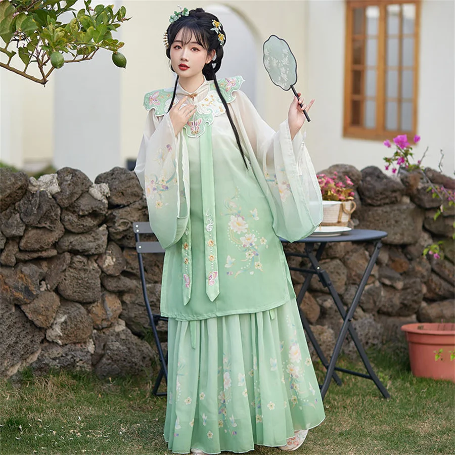 Vestido hanfu estilo chinês para mulheres, conjunto princesa hanfu, doce bordado floral, senhora carnaval, fada cosplay, roupa de dança, vintage