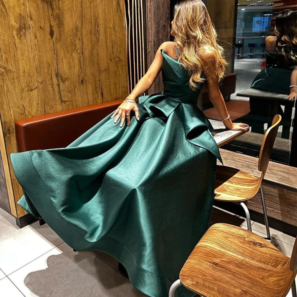 

es elegant Strapless A-line Floor length Fold Satin Occasion Evening Gown dresses for women party wedding evening