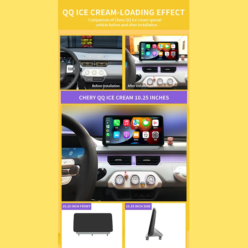 2025 رائجة البيع شيري QQ الآيس كريم سلسلة 10.25 بوصة نظام صوتي للسيارة نظام تحديد المواقع والملاحة 360 صورة بانورامية RGB شاشة كبيرة سيارة رادي #5