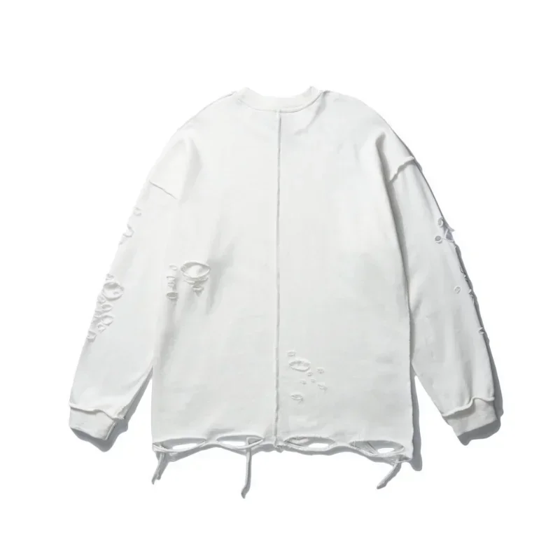 2025 Y2k Vintage Aging Breaking Cutting Sweatshirt Streetwear Loose Pullover Hole Fashion Oversize Autumn Hip-hop Thin Tops