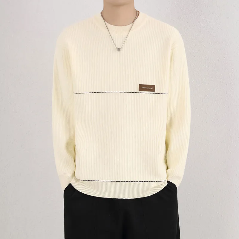 

Thiened Warm Knitted Sweater Labelled Casual Faionable Men's Autumn Winter Polyester Fiber round Ne Long Sve Top