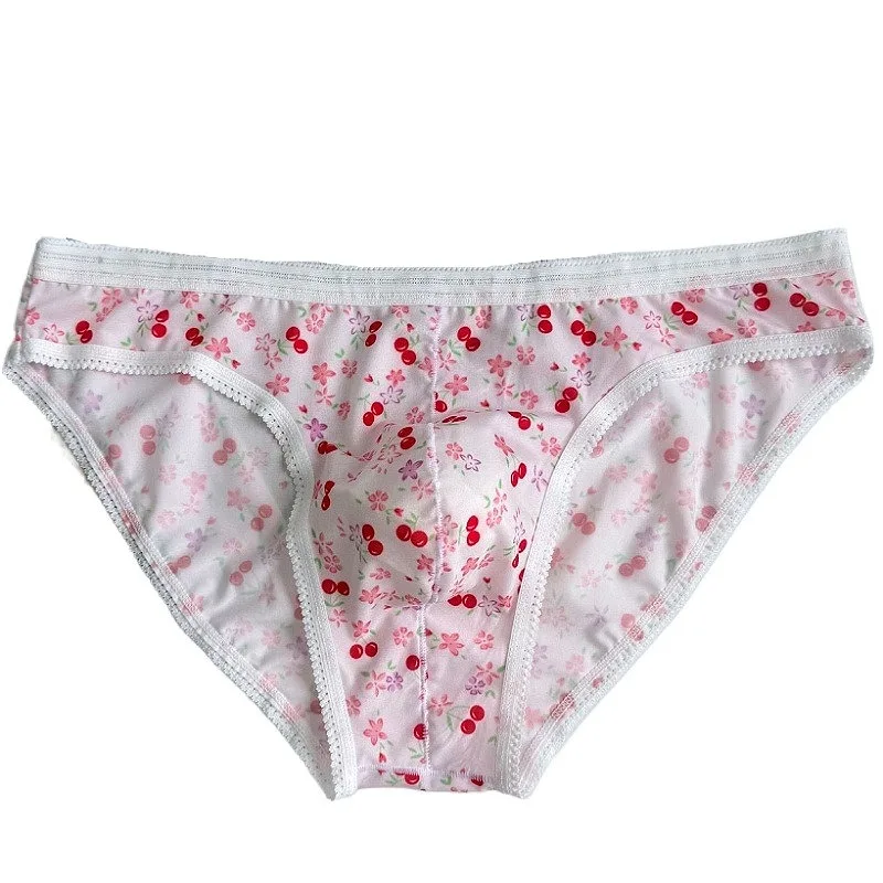 Sweet Pouch Underwear Mens Sexy Lace Plaid Triangle Panties Men Thin Printed Summer Man Briefs Ropa Interior Hombre Unterhose
