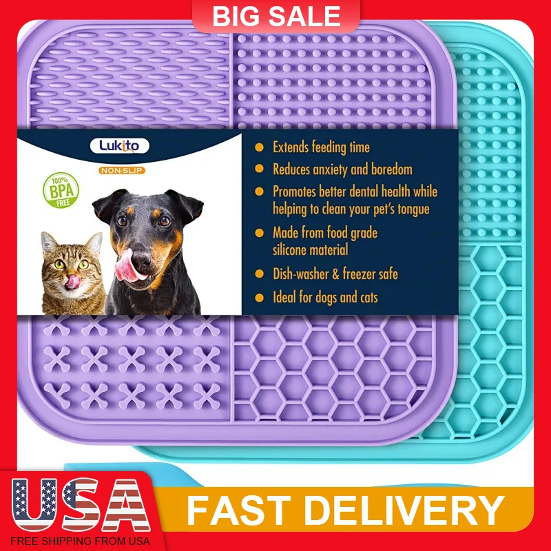 

2PCS Lick Mat for Dogs Cats with 77 Suction Cups Slow Feeder Anxiety Relief Dishwasher for Bath Grooming Peanut Butter