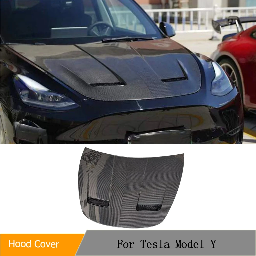 

Car Front Dry Carbon Hood Fits For Tesla Modey Y 2020-2024 Front Hood Bonnet Cover Car Hood Real Carbon Electric Vehicle Parts