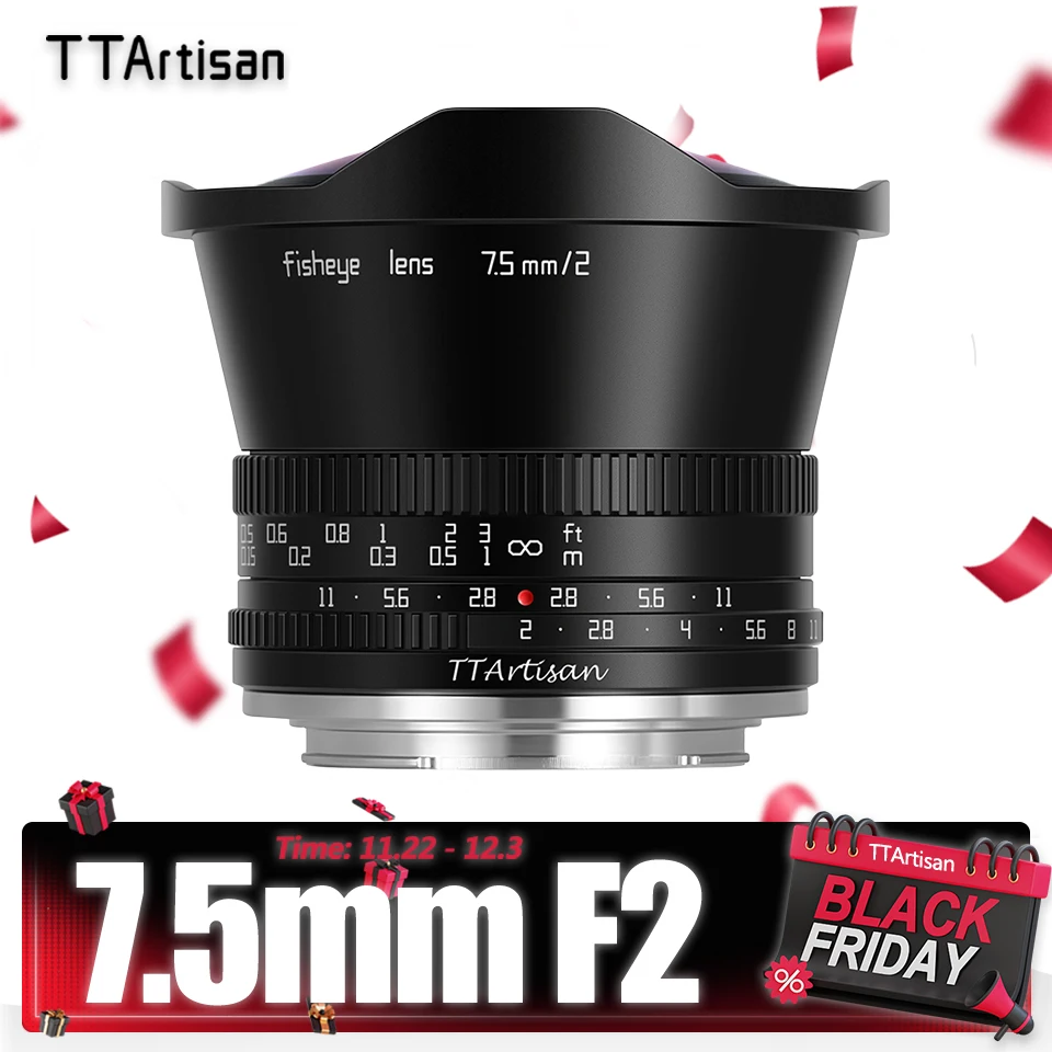 TTArtisan APS-C 7.5mm F2 Fisheye Portrait Photography Mirrorless Camera Lens for Canon M50 Leica T Sigma FP Fuji XS10 Sony A7