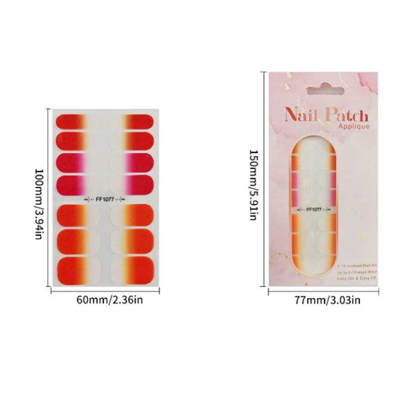 สติกเกอร์ติดเล็บลายกลิตเตอร์ไล่สีสันสดใส แบบกดติด ปิดเต็มเล็บ พร้อมกาวในตัว สำหรับตกแต่งเล็บ