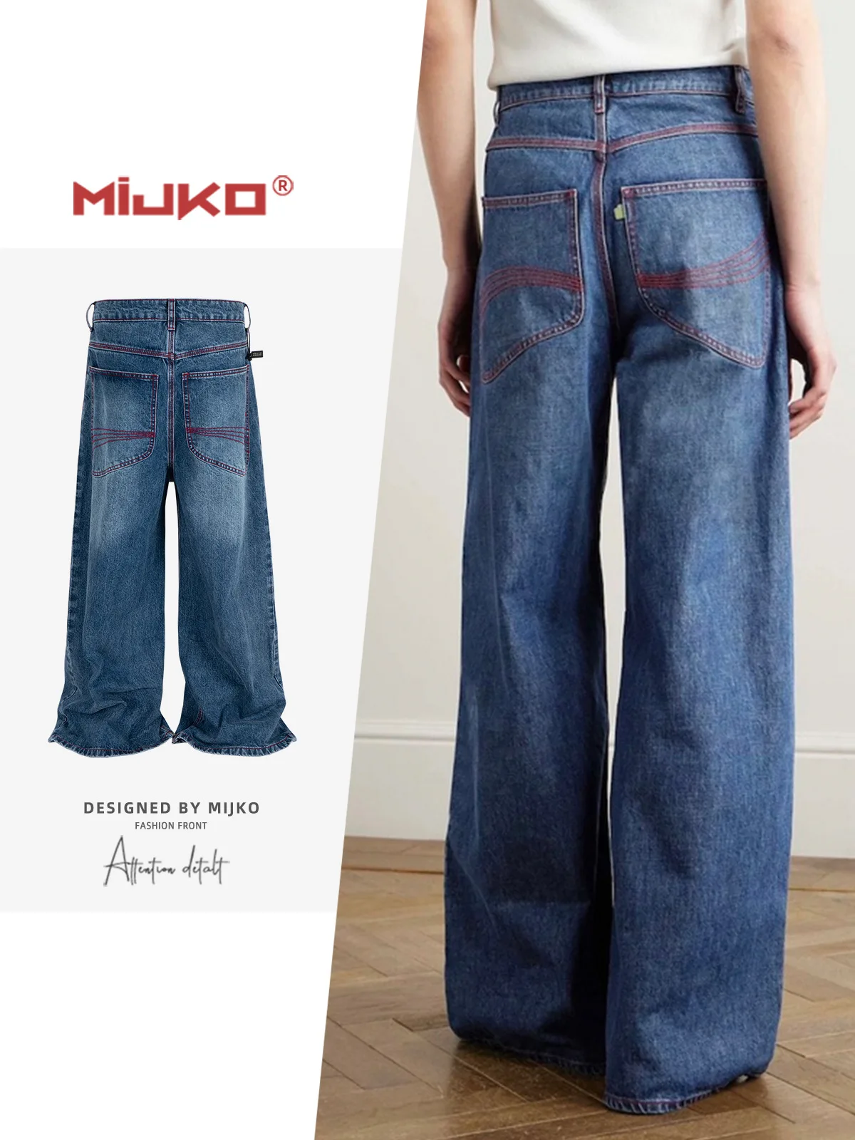 

MIJKO BAGGY Men's Jeans Old Blue Washed Male Casual New Fashion Denim Pants