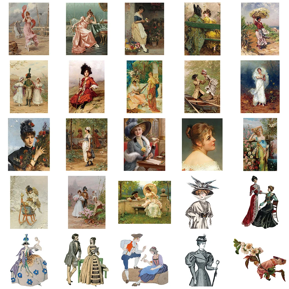 10/30/52pcs Victorian Era Oil Painting Stickers Vintage Aesthetics Sticker Notebook Wall Luggage Phone Waterproof Graffiti Decal