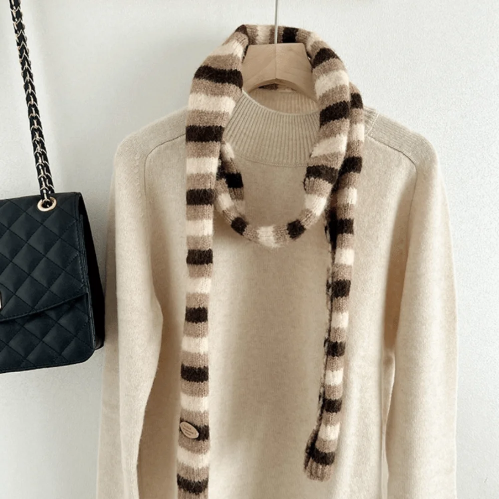 

Soft Korean Style Striped Scarf Narrow Neck Warmer Cashmere Knitted Scarf Windproof Thickened Winter Shawl Autumn Winter
