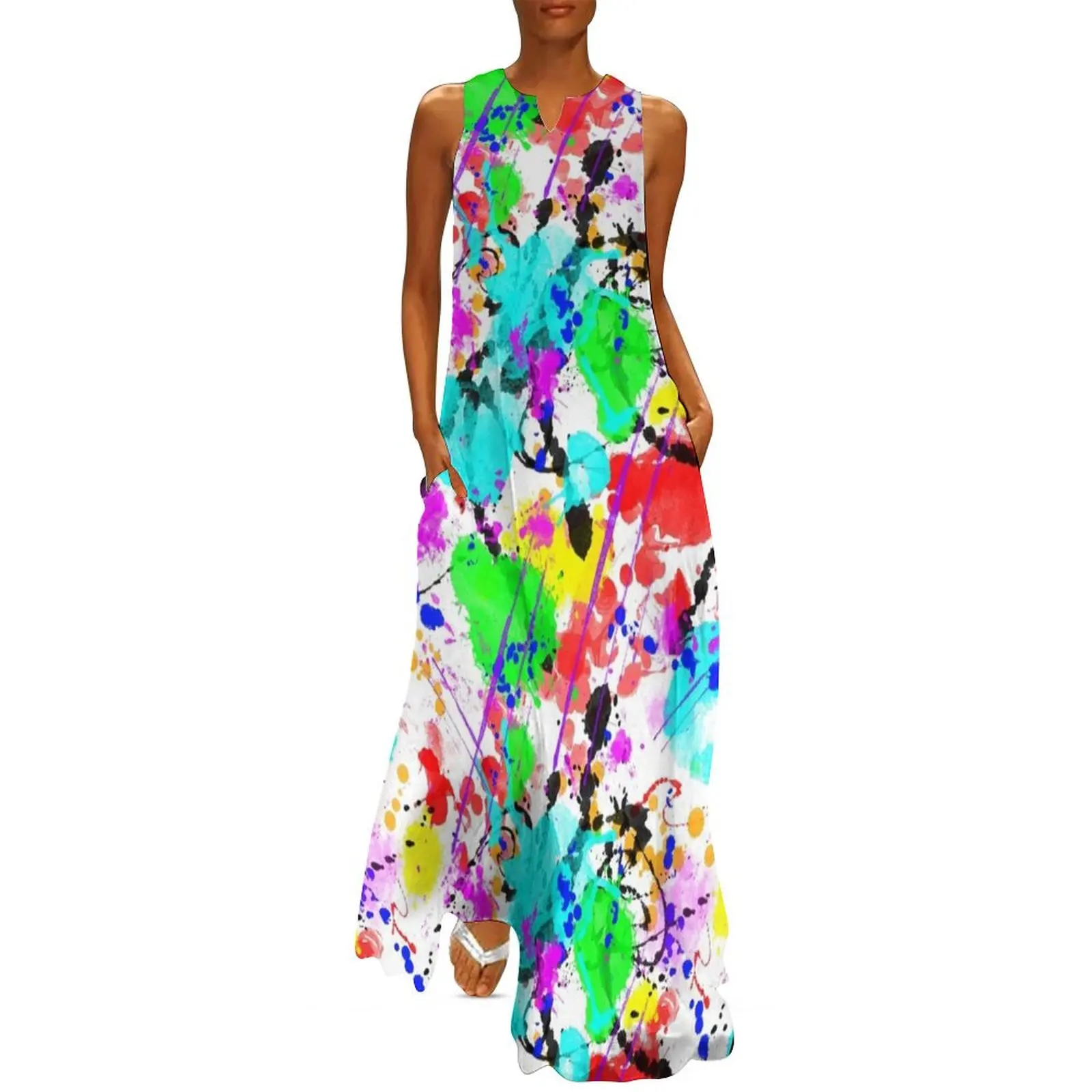 Watercolor splatter effect, neon colors Long Dress elegant guest wedding dress Dress woman dresses for women