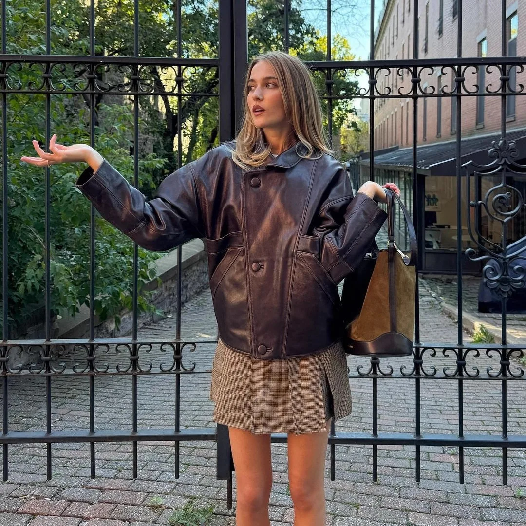 Cappotto da donna retrò Atuumn Jakcet Colletto con risvolto Tasche impiombate a tre bottoni per giacca da moto da donna High Street Chic