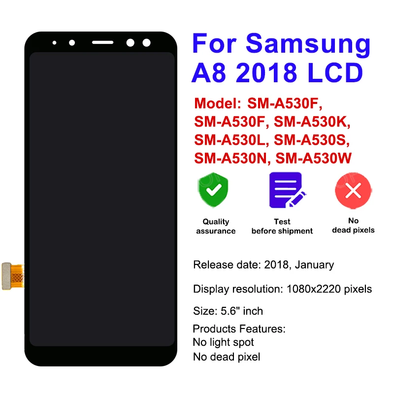 5.6\'\' Screen For Samsung Galaxy A8 2018 A530 LCD Display A530F A530F/DS A530N Touch Screen Digitizer Assembly Replacement Repair