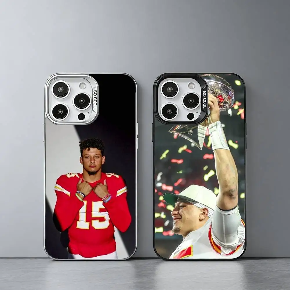 

A-American Football P-Patrick Mahomes Phone Case For iPhone 17,16,15,14,13,12,11 Plus,Pro Max,XS,Colored silver phone case