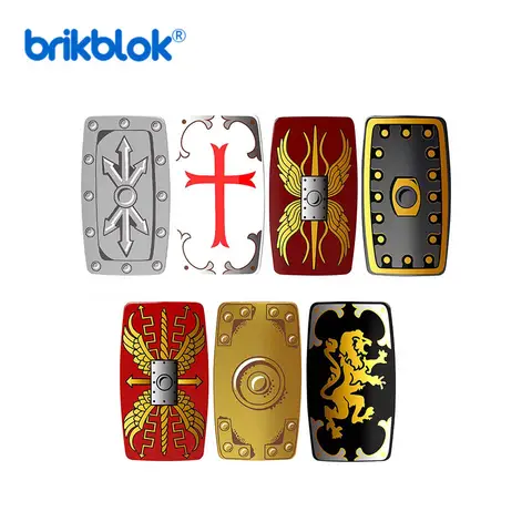 10 중세 기사 방패 빌딩 블록 어린이를위한 장난감 십자군 벽돌 MOC 액세서리