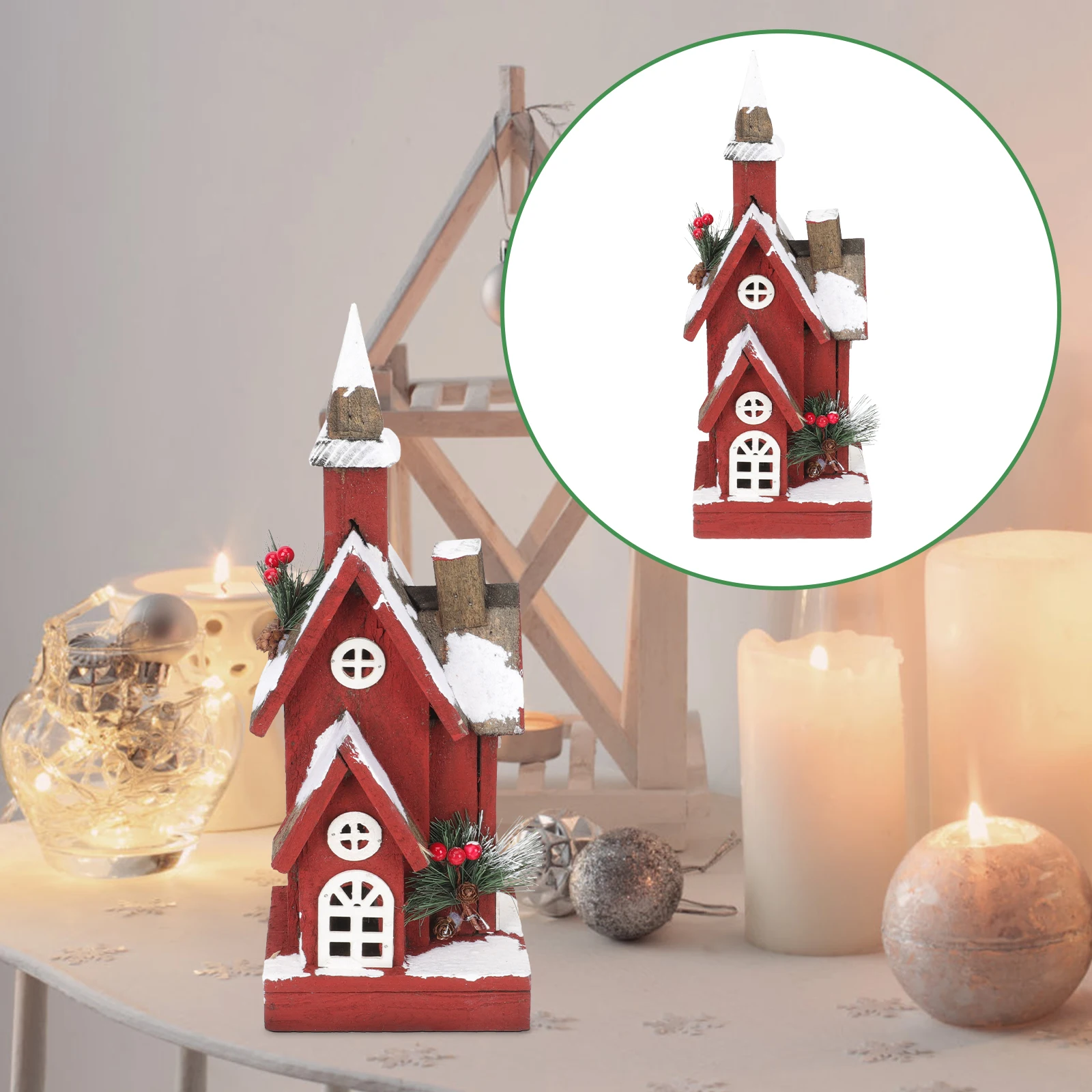 

Red Luminous Wooden House Christmas Decor Xmas Glowing Cabin Holiday Home Shop Bar nament Wood Crafts Festival Adornment