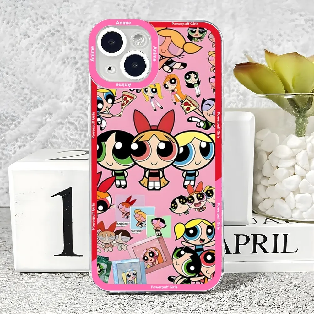 Lovely Powerpuff Girls  Mouse Pad Case For iPhone 15 14 13 12 11 Pro Max Mini XS X XR SE 7 8 Plus Soft Angel Eyes Cover