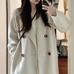 2023 Autumn Women Woolen Coat Fashion Drouble Breasted Loose Style Women Winter Clothes Long Coats Tops New