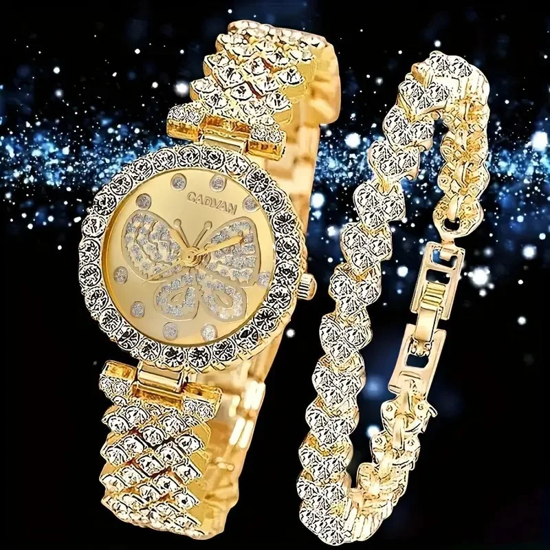 New Women's Watch Butterfly Series Fashion Style Versatile Personality Full Diamond English Steel Belt Watch