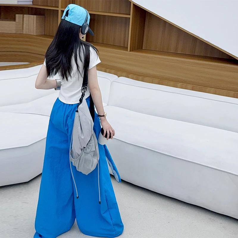 Teen Girls Utility Pants Kids Y2k Style Fashion Pants Teenage Child Pants Toddler Wide-Leg Trousers Baby Street Style Ages 4-14Y