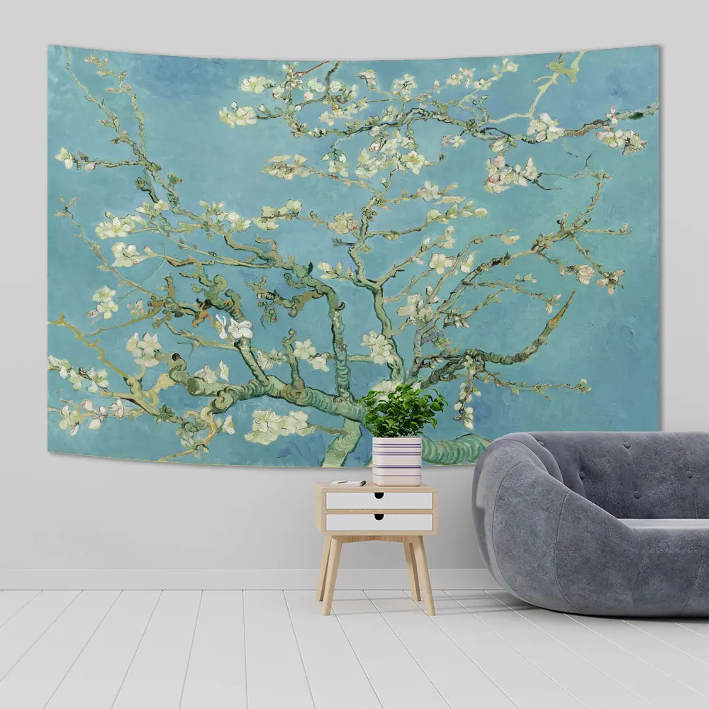 Famous Artist Van Gogh Irises And Sun Flower Oil Painting Tapestry Almond Blossom Wall Hanging Carpet Household Decorations