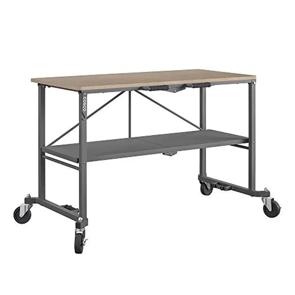 Banco da lavoro pieghevole Tavolo portatile in acciaio con rotelle di bloccaggio Capacità 350 libbre 48" x 23,5" Piano in MDF