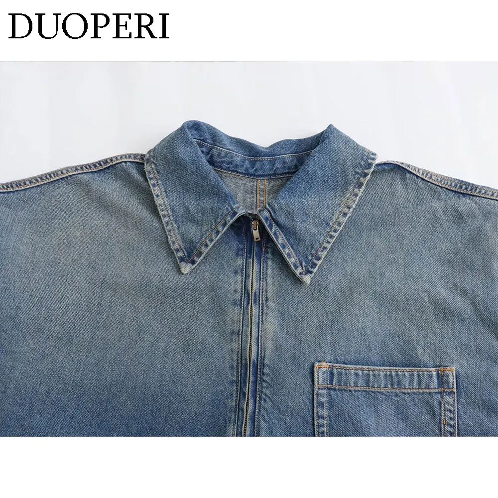 DUOPERI Women Fashion Solid Denim Dress Long Sleeves Female Chic Lady Casual Loose Short Dress