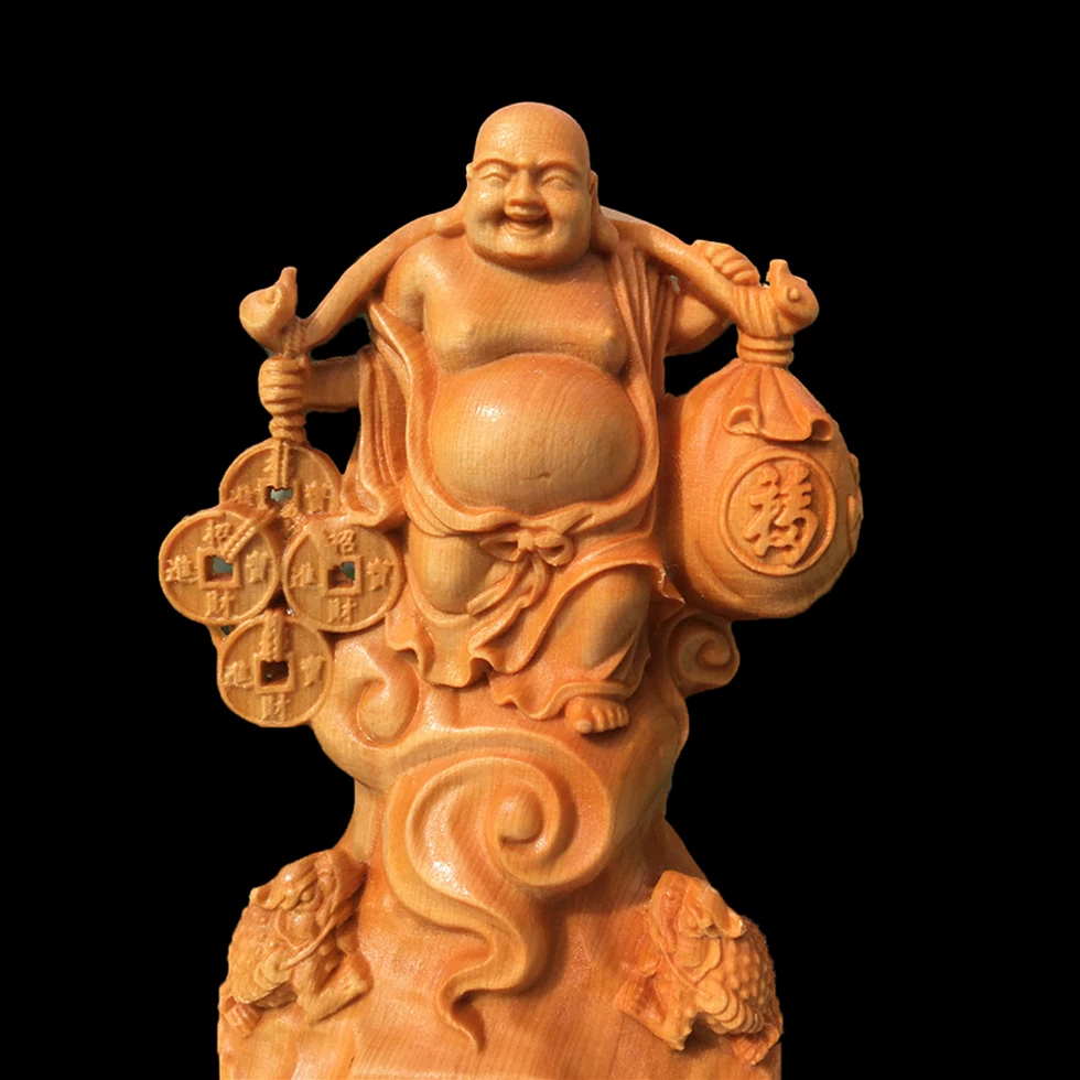 12CM Thuja Wood Sculpture Real Statue Collection Feng Shui Buddha Home Décor Figure Rich