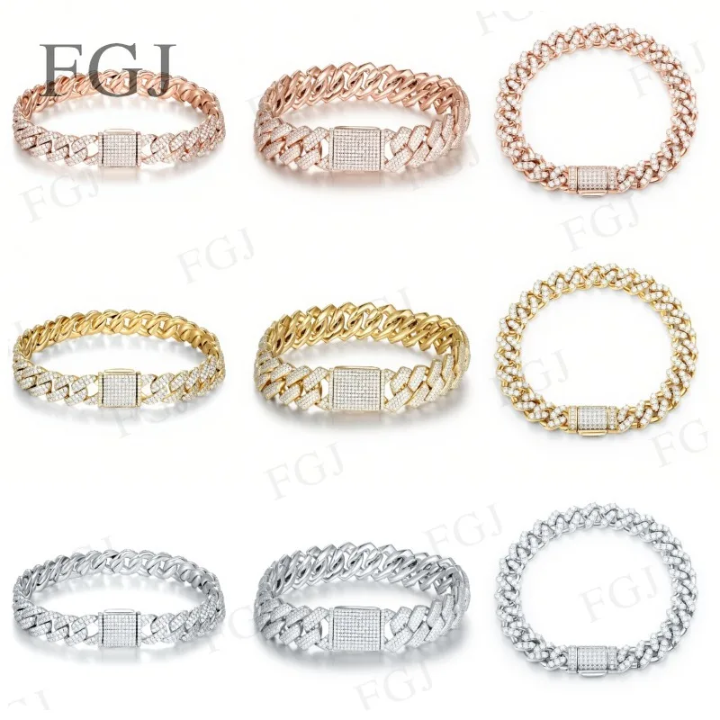 

Кубинский браслет из стерлингового серебра 925 пробы, цвет D, круглая огранка VVS1, классические браслеты из белого золота 18 карат для женщин и мужчин, ювелирные изделия для вечеринок