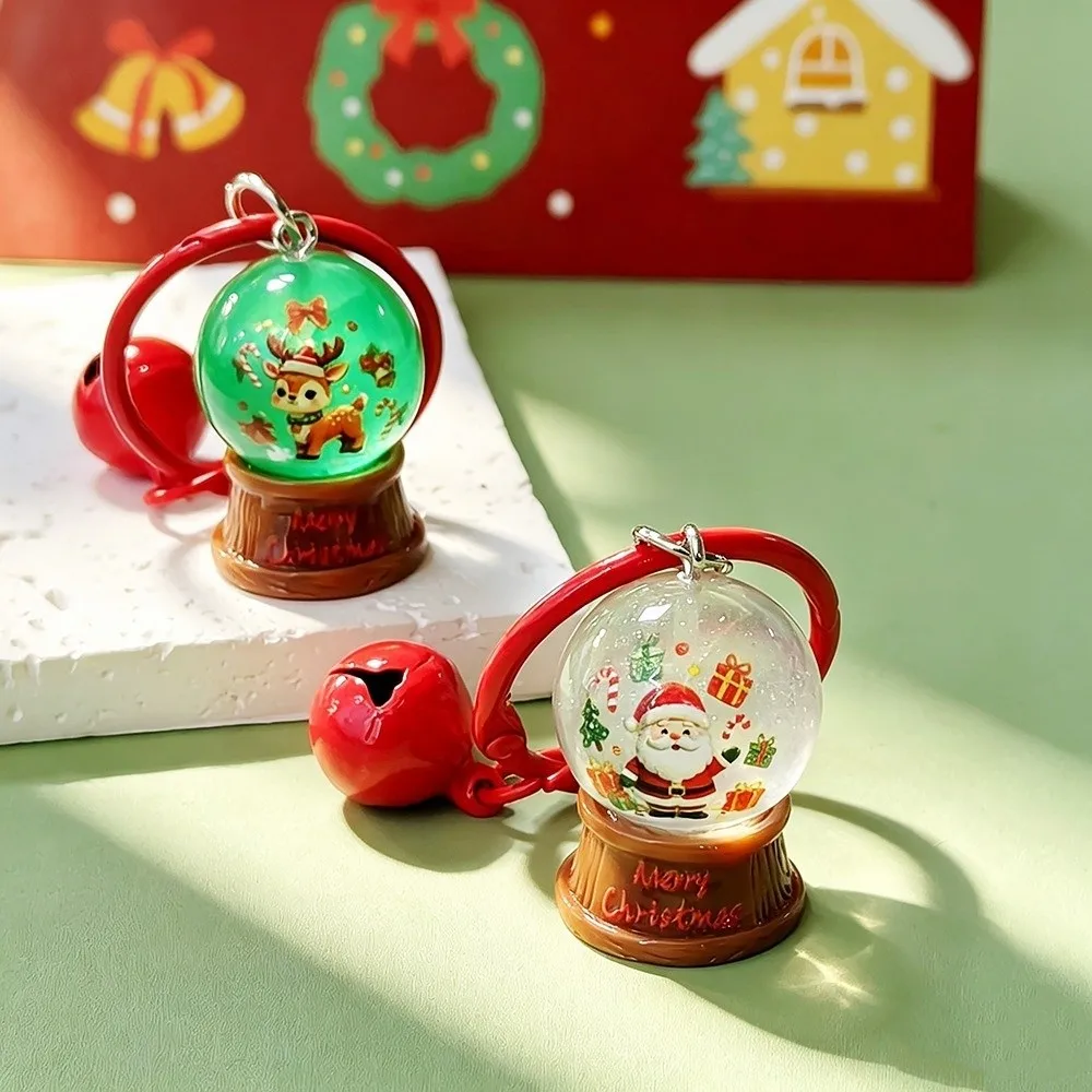 Resin Ball Christmas Crystal Ball Keychain with Red Bell Miniature Scene Mini Reindeer Charm Fade Resistant Cartoon