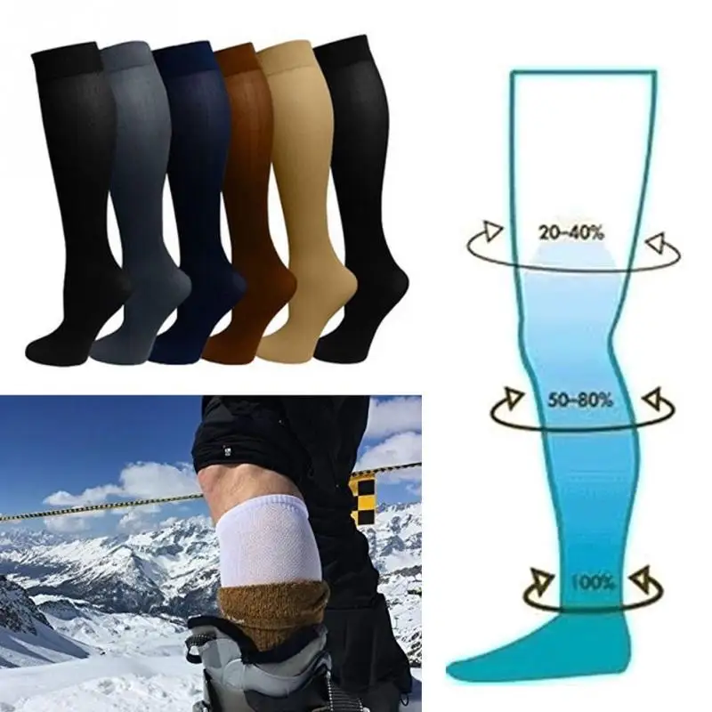 Nuevos calcetines Unisex medias de compresión presión venas varicosas medias hasta la rodilla soporte de pierna estiramiento presión circulación